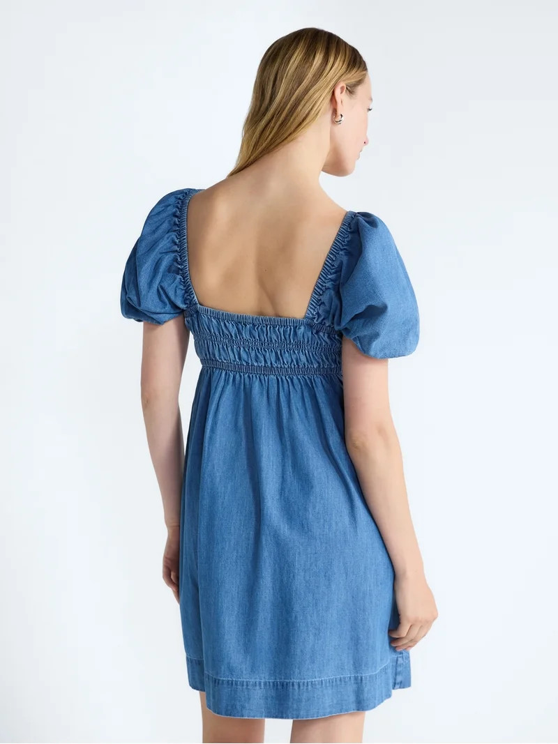 Free Assembly Women's and Women's Plus Puff Sleeve Peasant Mini Dress, Sizes XS to 4X | Walmart (US)
