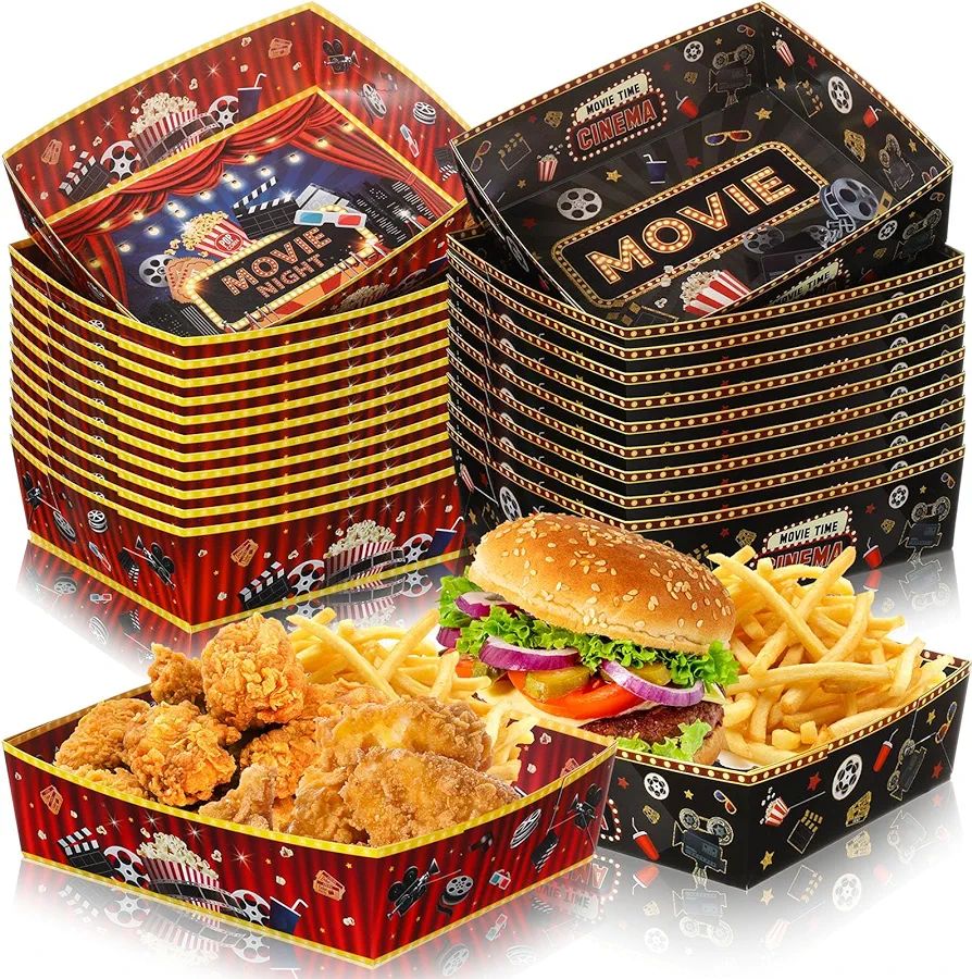 36 Pcs Movie Night Snack Trays 5 Lbs Large Disposable Paper Food Tray Movie Night Party Supplies ... | Amazon (US)