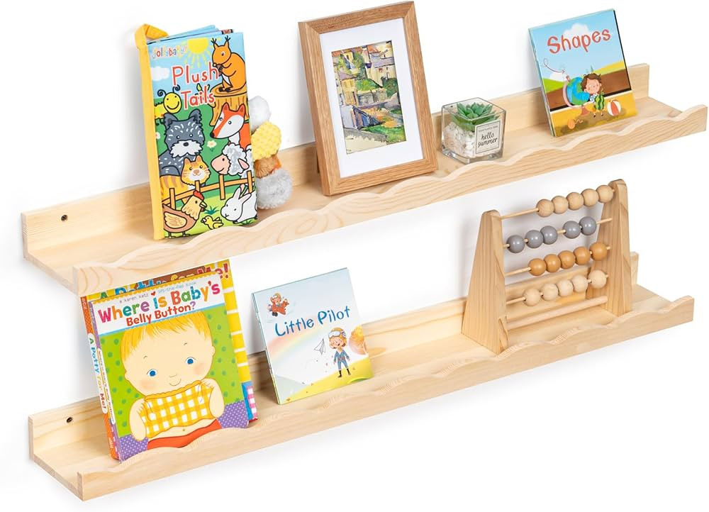 Fun Memories Picture Ledge Shelf for Wall, 36 inch Pine Wood Nursery Book Shelves Set of 2- Wall ... | Amazon (US)