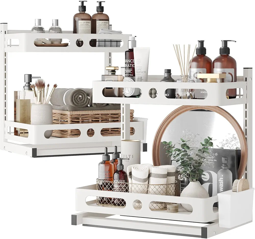 Amazon.com: NETEL Under Sink Organizer,Pull Out Sliding Cabinet Basket Organizer 2 Tier Under Bat... | Amazon (US)