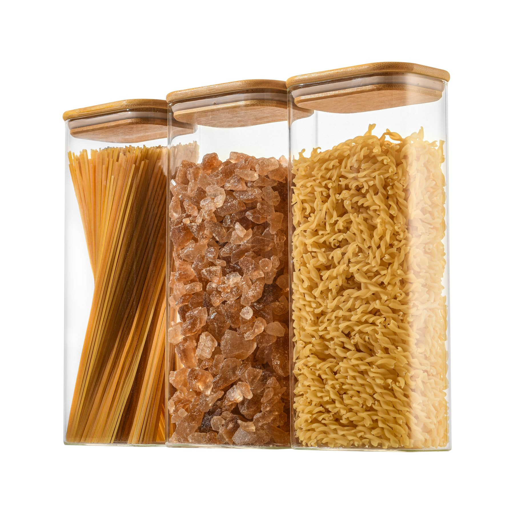 71oz Rectangle Airtight Glass Storage Containers with Bamboo Lids (Set of 3), Square Food Storage... | Amazon (US)