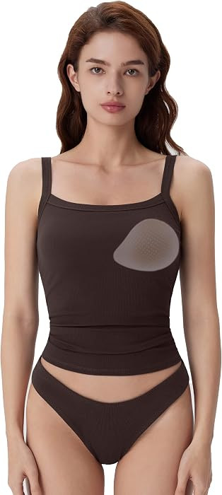 SUUKSESS Women Cotton Rib Padded Tank Tops Sleeveless Spaghetti Strap Square Neck Tops Summer Camisole Going Out Shirts | Amazon (US)