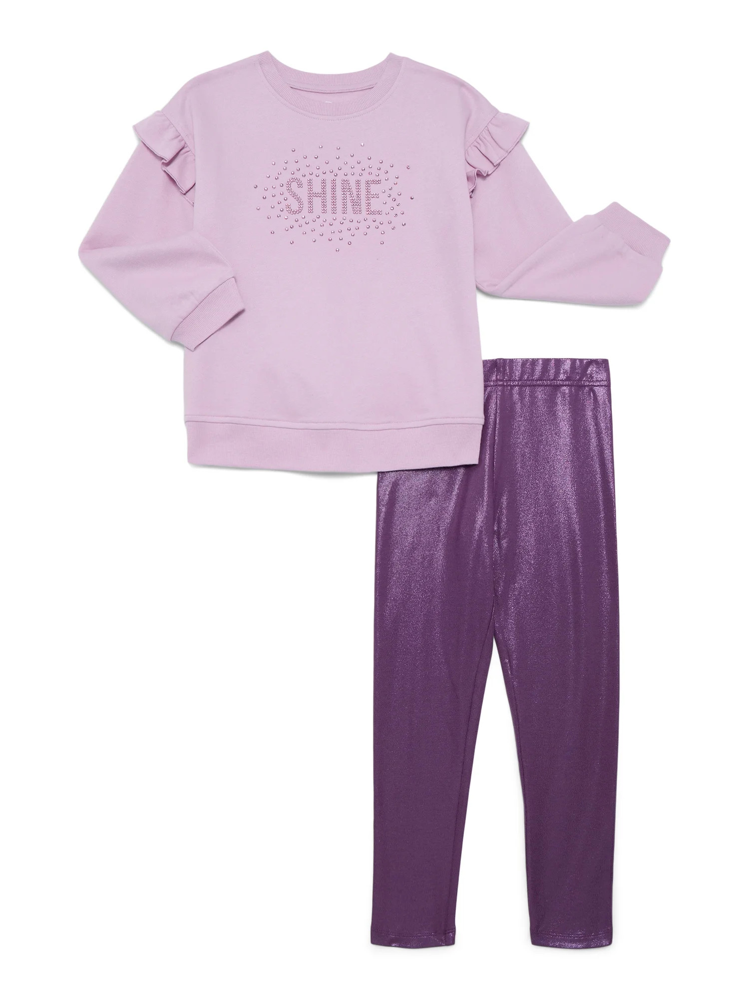 Wonder Nation Girls Ruffle Sweatshirt and Leggings Outfit Set, 2-Piece, Sizes 4-10 | Walmart (US)