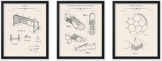 Poster Master 3-Piece Soccer Blueprint Print - Sports Patent Poster - Soccer Ball & Goal Art - Te... | Amazon (US)