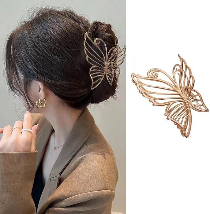 Butterfly Metal Hair Clips - Large Gold Claw Clips for Strong Hold, Nonslip Hair Accessories for ... | Amazon (US)