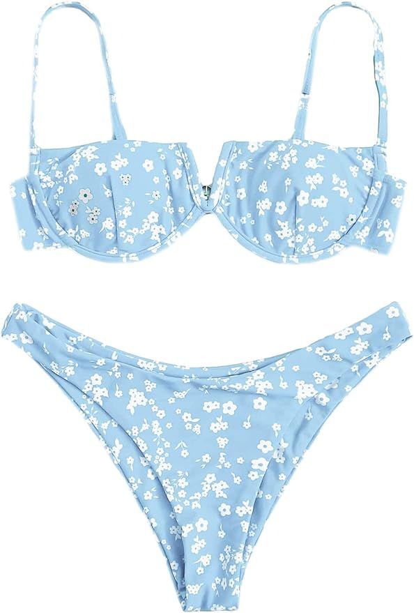 SOLY HUX Women's Spaghetti Strap Floral Print Bikini Bathing Suits 2 Piece Swimsuits | Amazon (US)