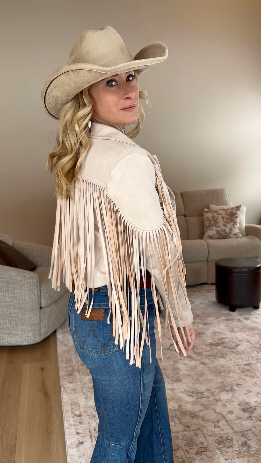 Stop scrolling. This is the fringe jacket.

I’m wearing a size small and it’s true to size. The suede is buttery soft and not overly structured, so you can layer it without feeling stiff or restricted. You actually have freedom to move (which matters with fringe 😉).

It instantly elevates denim and gives that effortless western feel without looking costume-y.

If you’ve been wanting a staple piece for spring rodeos, concerts, or just everyday styling… this is it. Linked before it’s gone.

#LTKSeasonal #LTKOver40 #LTKSaleAlert