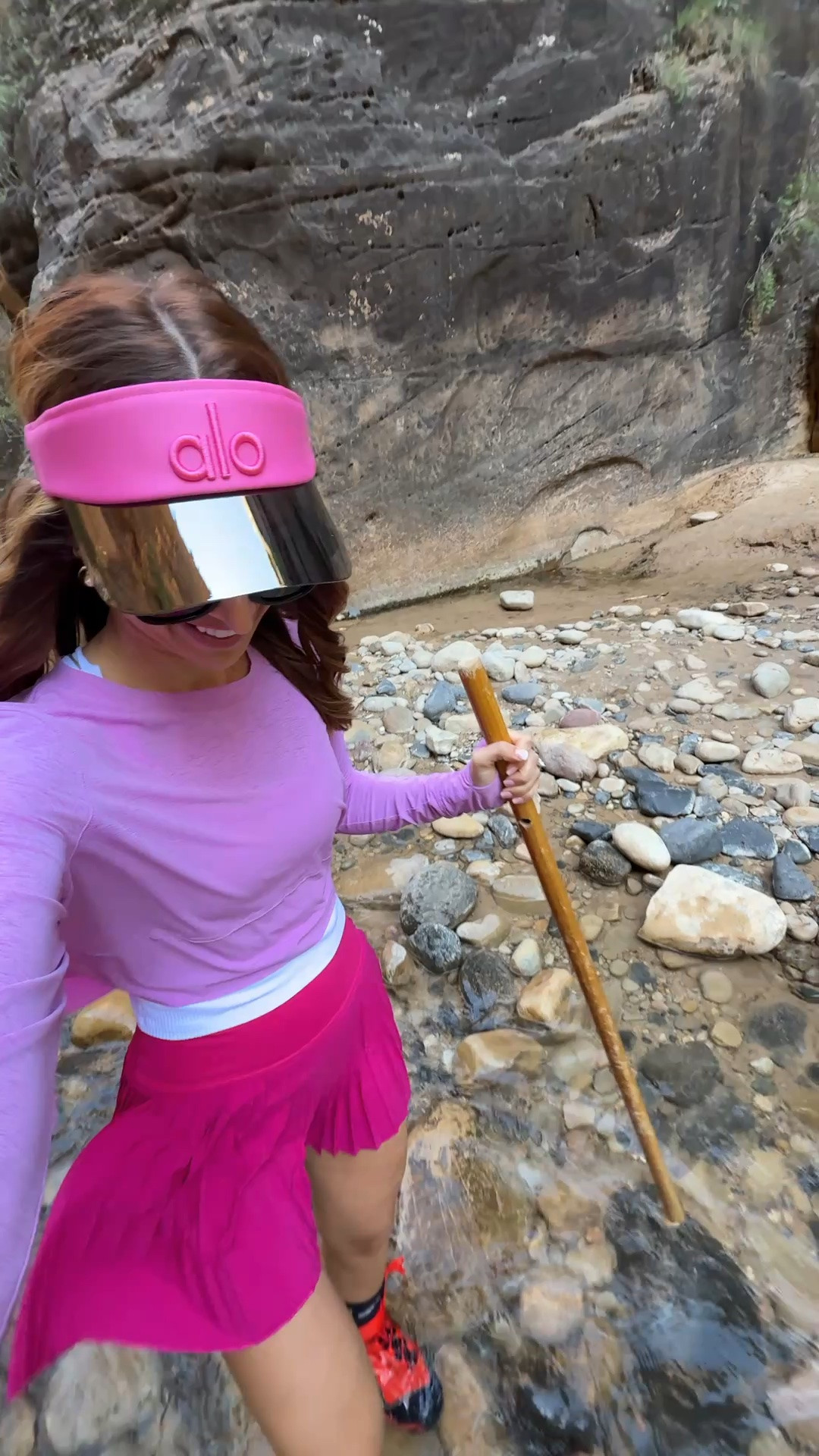 My hiking outfit of the day! Narrows Hike outfit. Zion outfit. Hiking style. Amazon plated skirt in XXS. Amazon tank top in XS. Free People tempo top in XS. Alo visor. Gucci sunglasses.

#LTKootd #LTKActive #LTKTravel