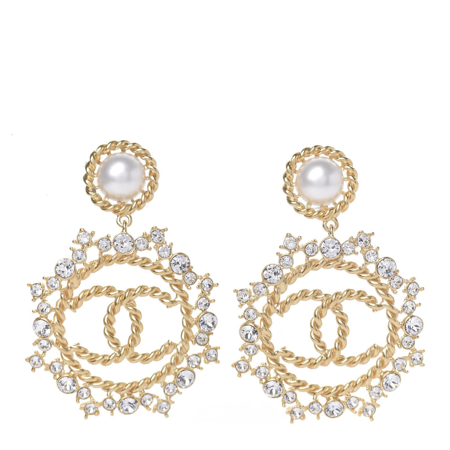 Pearl Crystal CC-Casino Clip On Earrings Gold | Fashionphile