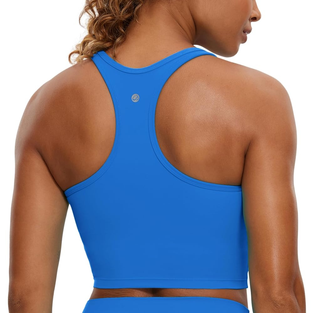 CRZ YOGA Butterluxe Womens Y-Back Racerback Longline Sports Bra - Padded Scoop Neck Workout Crop ... | Amazon (US)