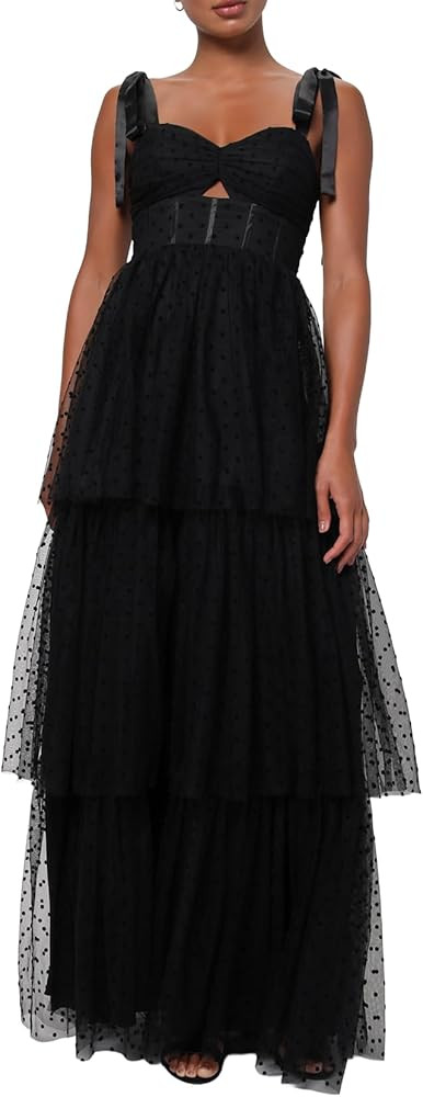 Lulus Billie Keyhole Cutout Swiss Dot Maxi Dress for Women, A-Line Black Formal Dress | Amazon (US)
