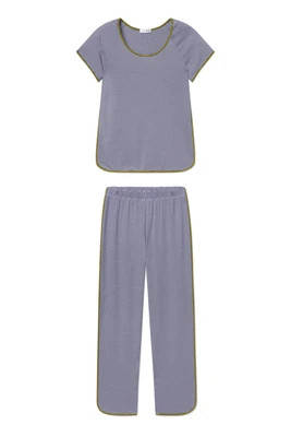 Pima Short-Long Set in English Navy Mini Stripe - XS / Regular | Lake Pajamas