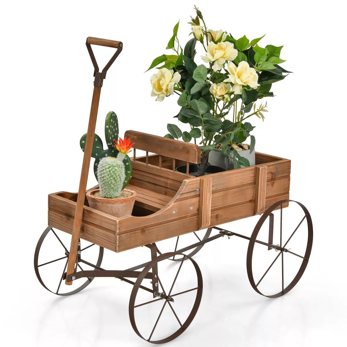Tangkula Wooden Garden Flower Planter Wagon Wheel Plant Bed Decorative Garden Planter for Backyar... | Target