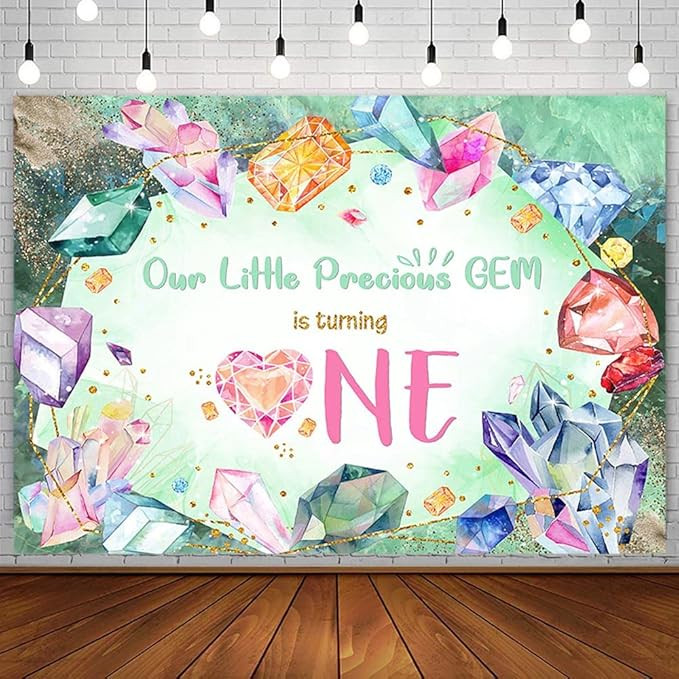AIBIIN 7x5ft She is a Gem Backdrop Jewel Happy 1st Birthday Photography Background for Girl Kids ... | Amazon (US)