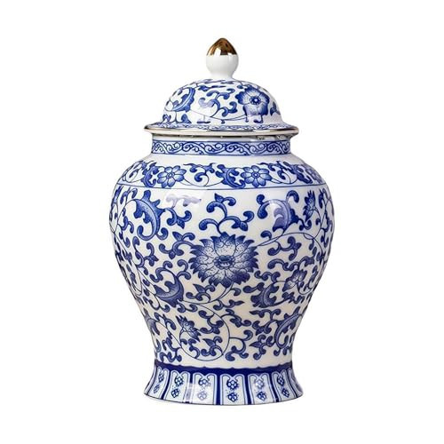 Chinoiserie Blue White Ginger Jars, Porcelain Jar Tea Storage, Ceramic Decorative Ginger Jar With Lid, Chinoiserie Decor Blue and White Vase, Porcelain Vases Decor for Living Room, Bedroom (C) | Amazon (US)