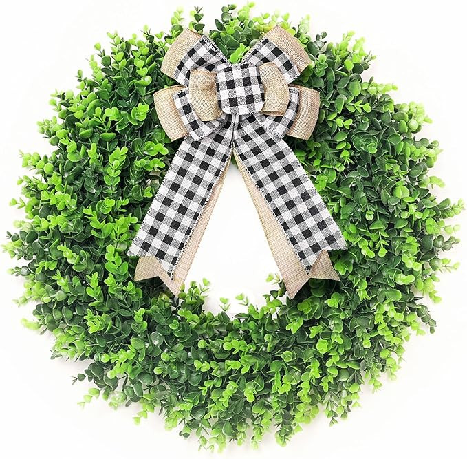 24'' Boxwood Wreath Artificial Spring Summer Wreath, Foldable Faux Boxwood Wreaths for Front Door... | Amazon (US)