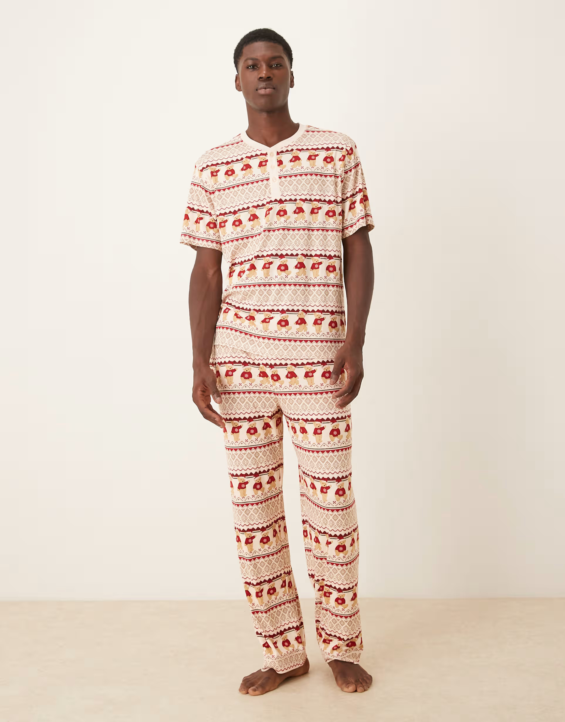 Chelsea Peers His & Hers Christmas teddy fairisle t-shirt and trouser pyjama set in multi | ASOS (Global)