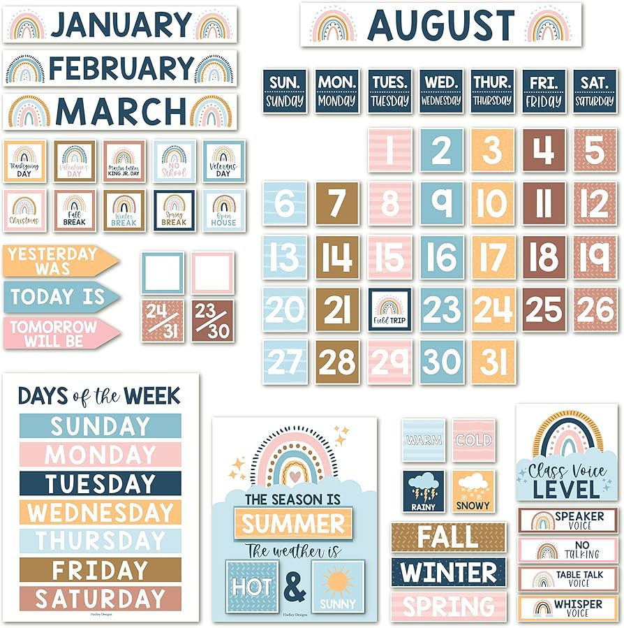 Boho Calendar For Classroom Elementary Classroom Must Haves - Classroom Calendar Set Bulletin Boa... | Amazon (US)