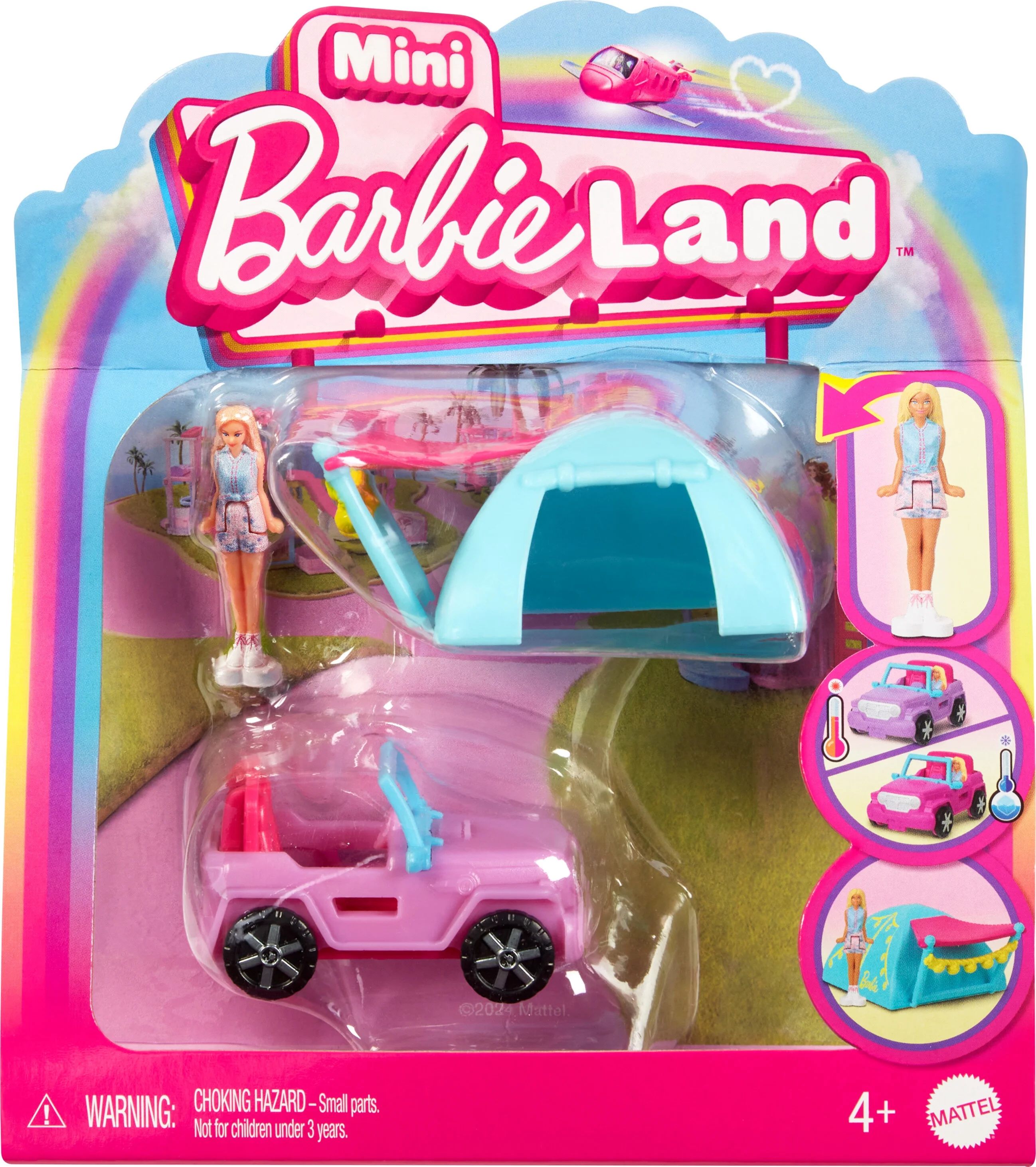 Barbie Mini BarbieLand Doll & Vehicle Set with 1.5-inch Doll, Color-Change SUV & Tent Accessory | Walmart (US)