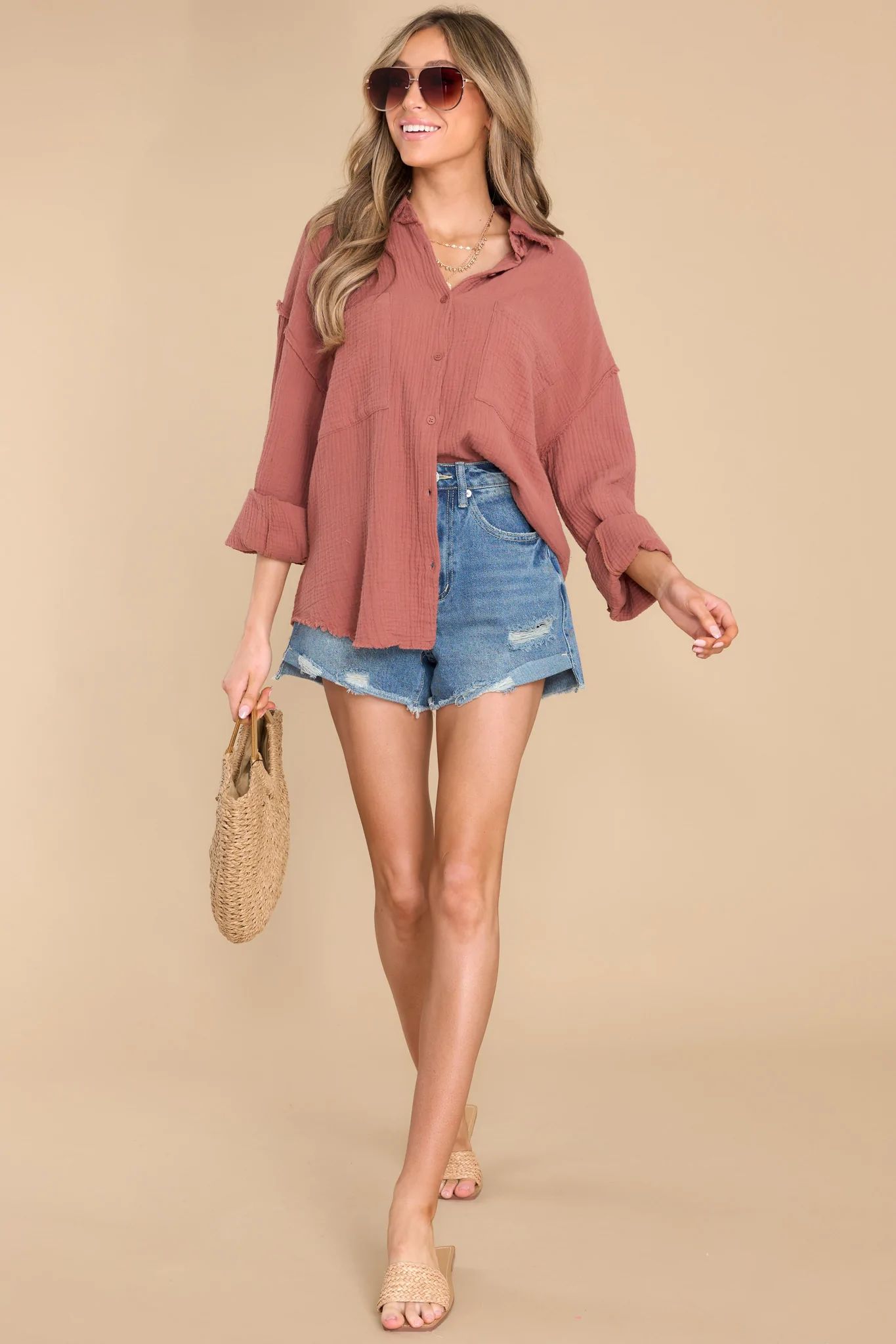 Redeeming Feature Dark Mauve Gauze Top | Red Dress 