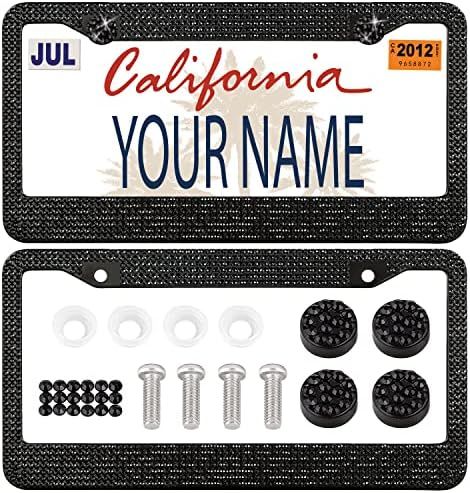 Handcrafted Rhinestone Acrylic Bling License Plate Frames for Women, Men | 2 Pack Bedazzled Cover wi | Amazon (US)