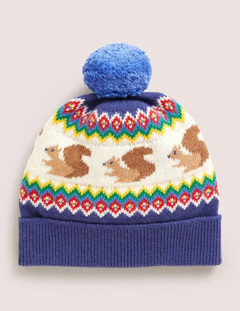 Squirrel Fair Isle Hat - Navy | Boden (US)