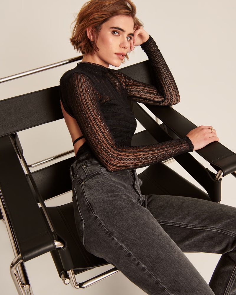 Long-Sleeve Open Back Lace Bodysuit | Abercrombie & Fitch (US)