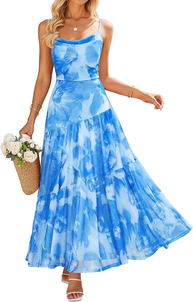 ZESICA Women's Summer Floral Sleeveless Maxi Dress 2026 Boho Mesh Beach Wedding Guest Spaghetti S... | Amazon (US)