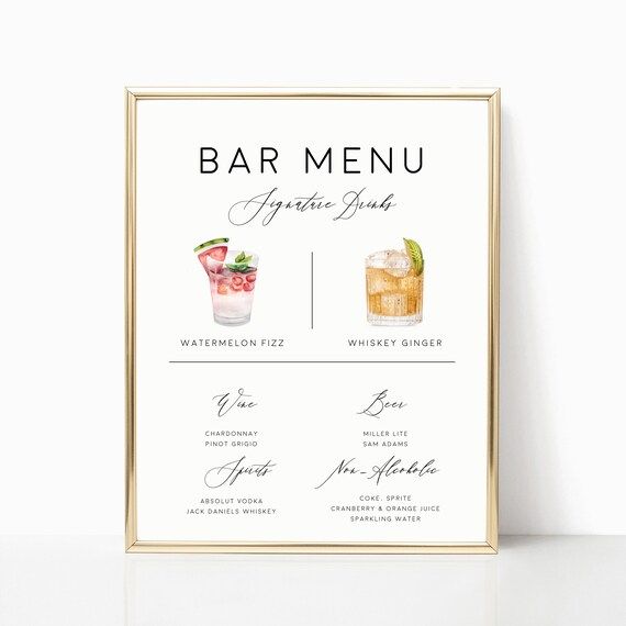 Printable Signature Cocktails Sign | Editable Signature Cocktails Template | Printable Bar Menu S... | Etsy (US)