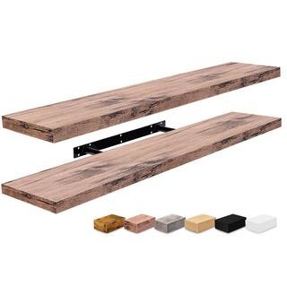 2-Pack Long Floating Shelves, 35 in. W x 9 in. D Mahogany Decorative Wall Shelf | The Home Depot