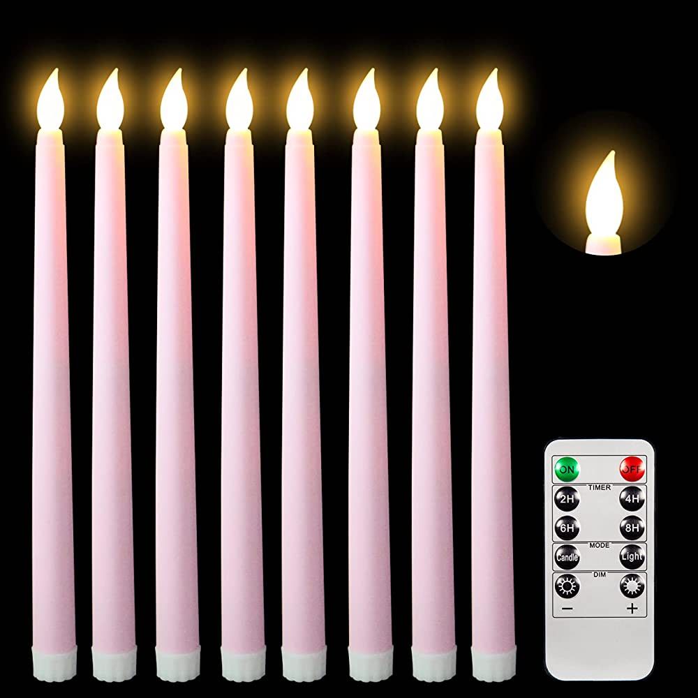 Reperla Flameless Taper Candles 8-Pack 10.7" Pink Flickering LED Candlesticks with Remote Battery... | Amazon (US)