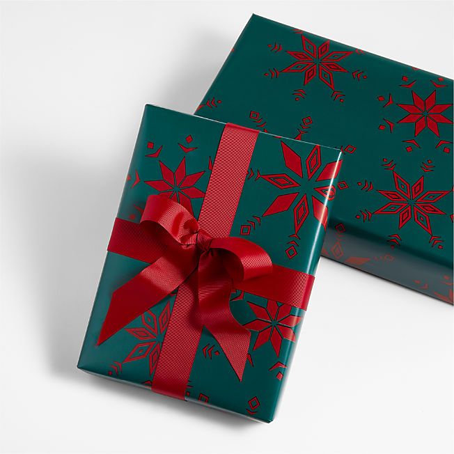 Red and Green Holiday Snowflake Christmas Gift Wrapping Paper + Reviews | Crate & Barrel | Crate & Barrel
