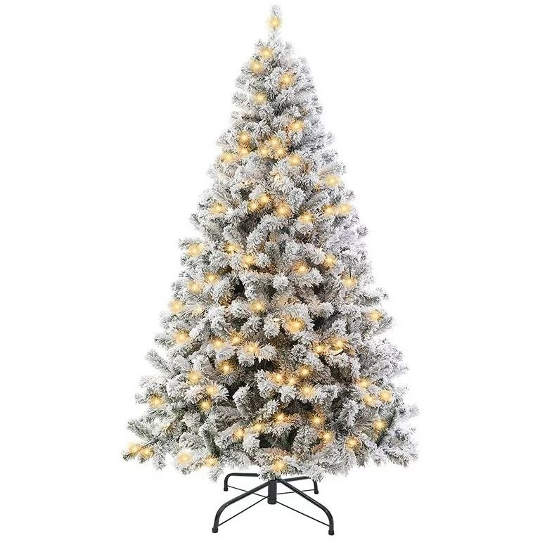 SWTROOM 6ft Christmas Tree Snow Flocked Pre-Lit Artificial Holiday Christmas Pine Tree for Home, ... | Walmart (US)