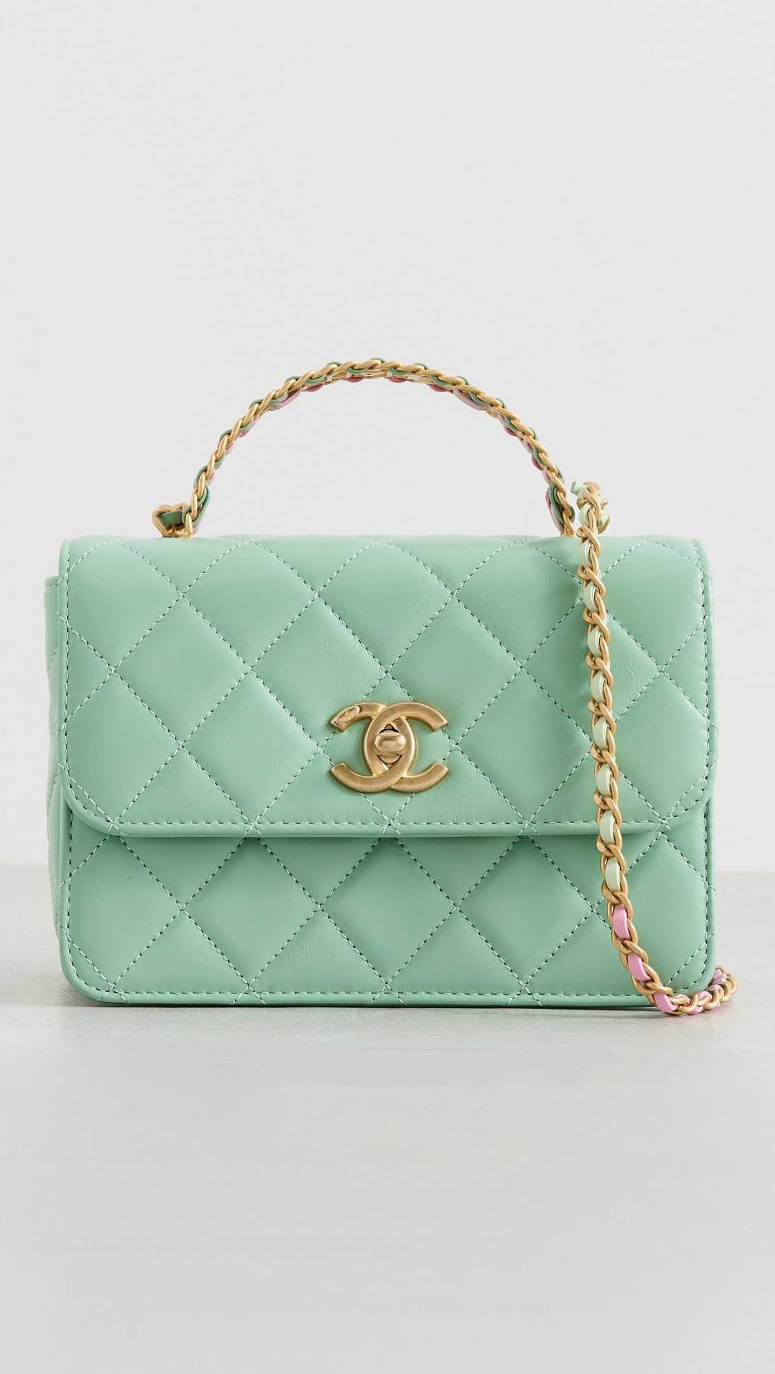 Chanel Green Lambskin Logo Top Handle Bag | Shopbop