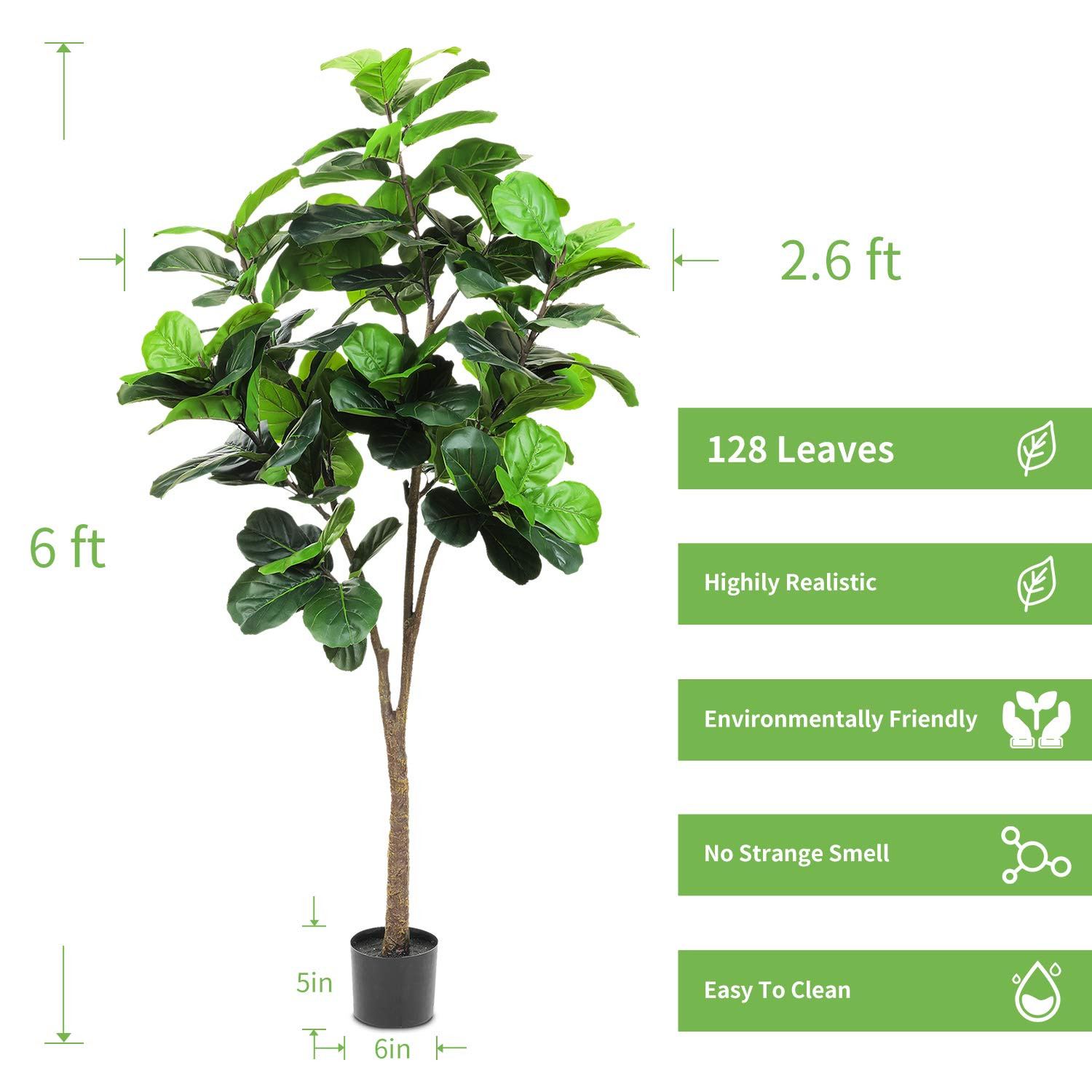 Realead 6ft Artificial Plant Fiddle Leaf Fig Tree Fake Tree in Pot Natural Faux Tree with 128 Lea... | Amazon (US)