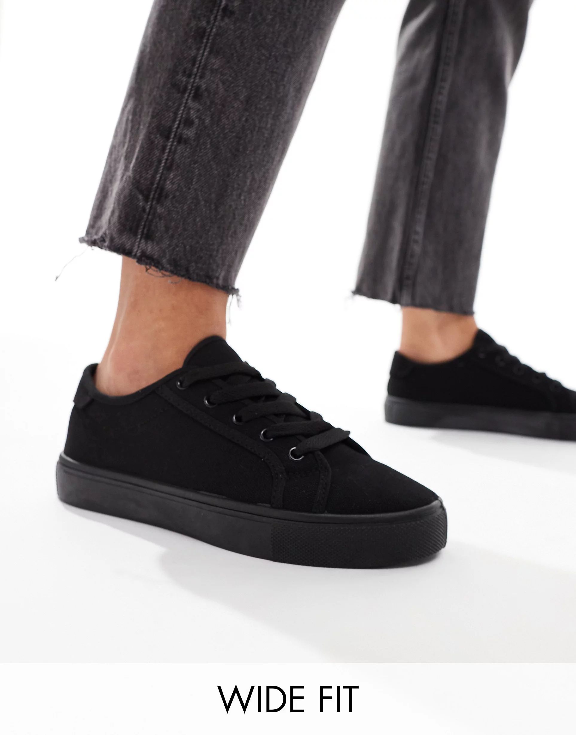 ASOS DESIGN Wide Fit Dizzy lace up sneakers in black drench | ASOS | ASOS (Global)