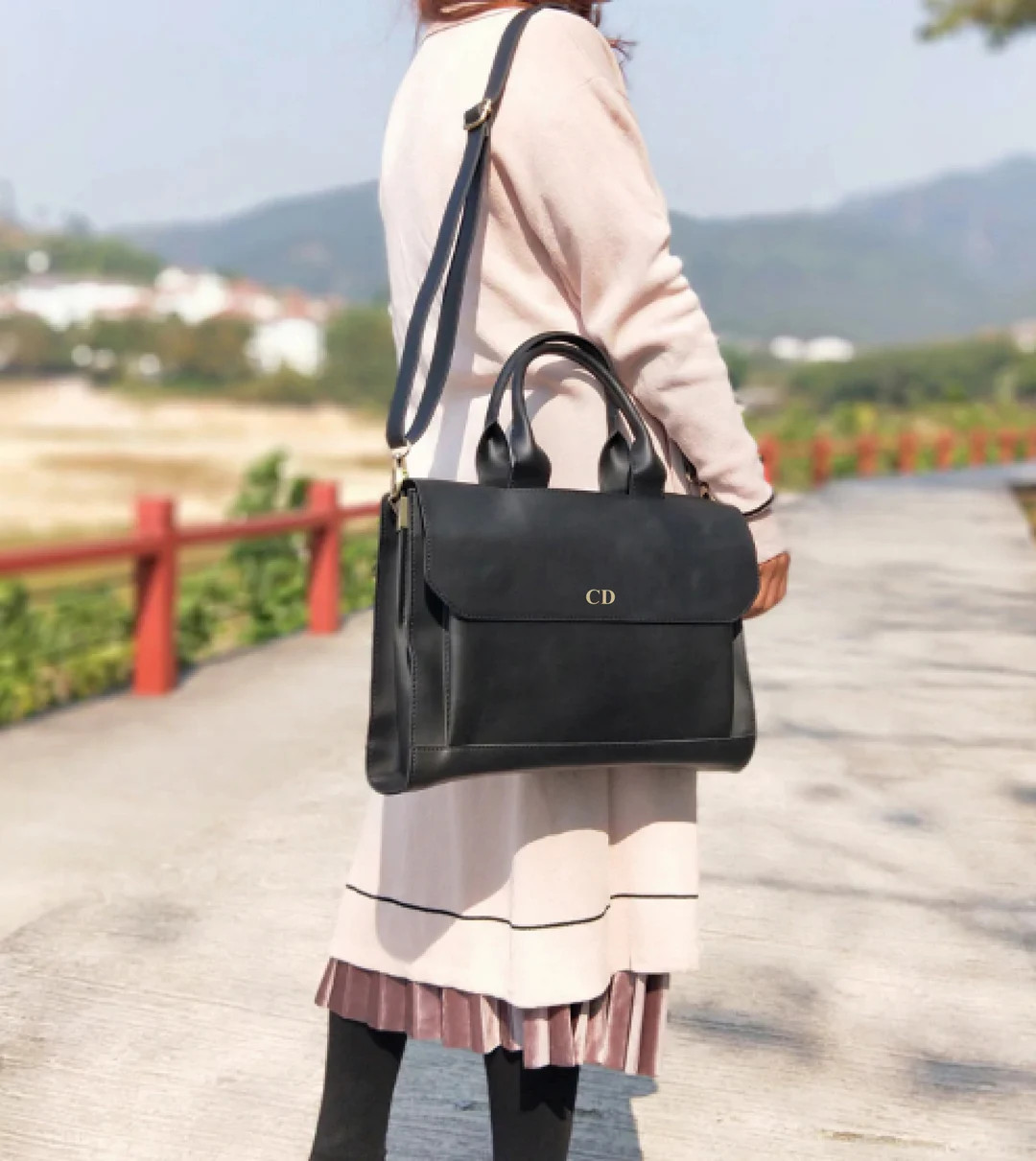 Personalised Vegan Leather Laptop Bag / Black Briefcase / Black Laptop Bag / Vegan Leather Bag / ... | Etsy (US)