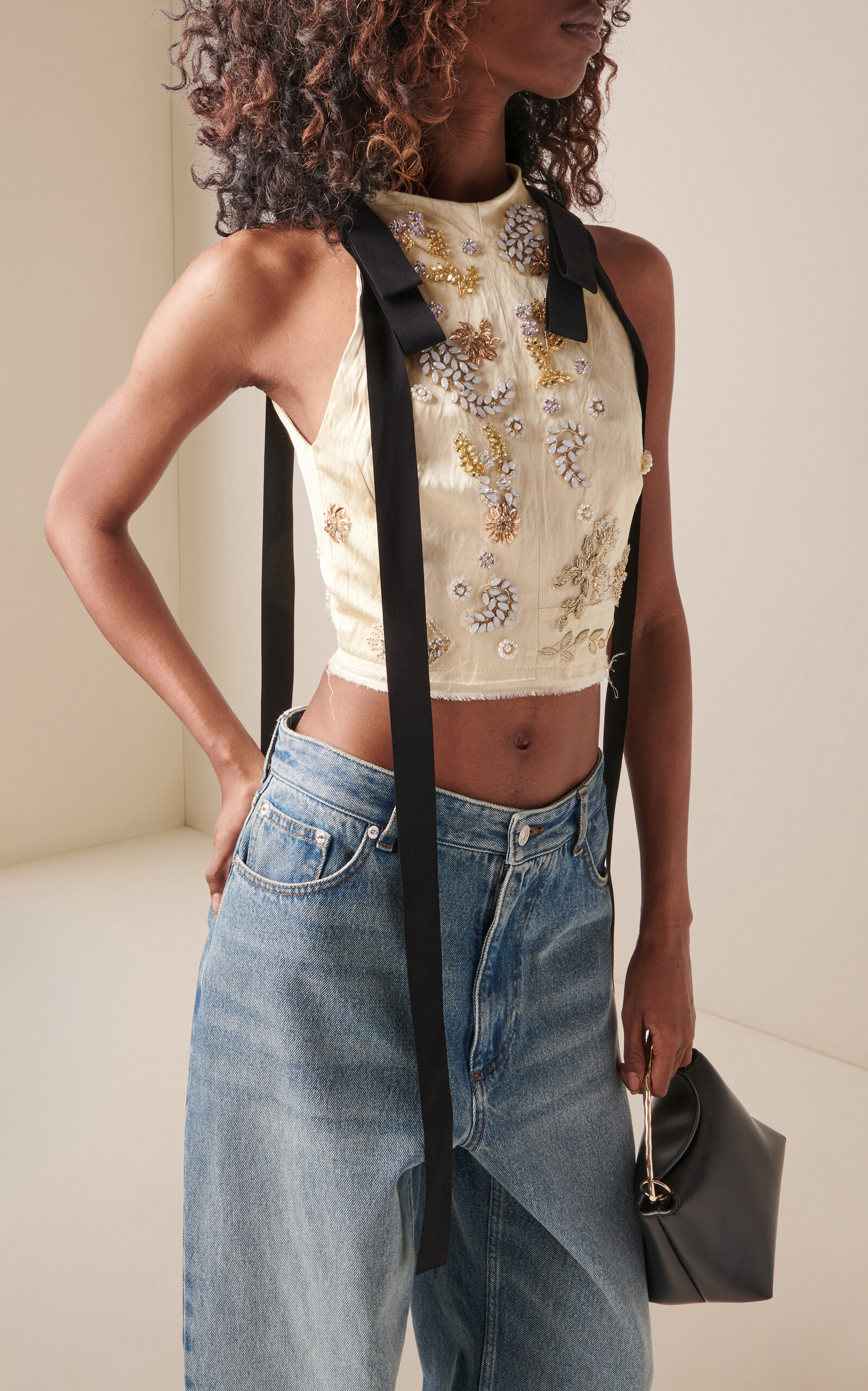 Erdem Cotton-Blend Textured Satin Crop Top - Moda Operandi | Moda Operandi (Global)