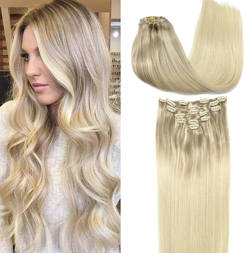 GOO GOO Clip in Hair Extensions Real Human Hair, 16inch 120g 7Pcs, 17/22/60 Balayage Ash Blonde t... | Amazon (US)