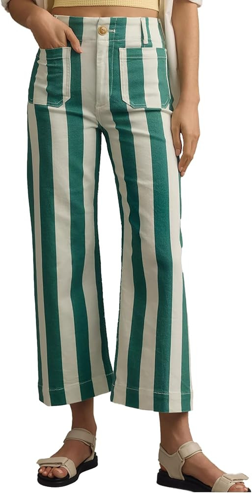 Kedera Women Striped Pants Wide Leg Trousers Casual High Waisted Pants Summer Flare Jeans with Pa... | Amazon (US)