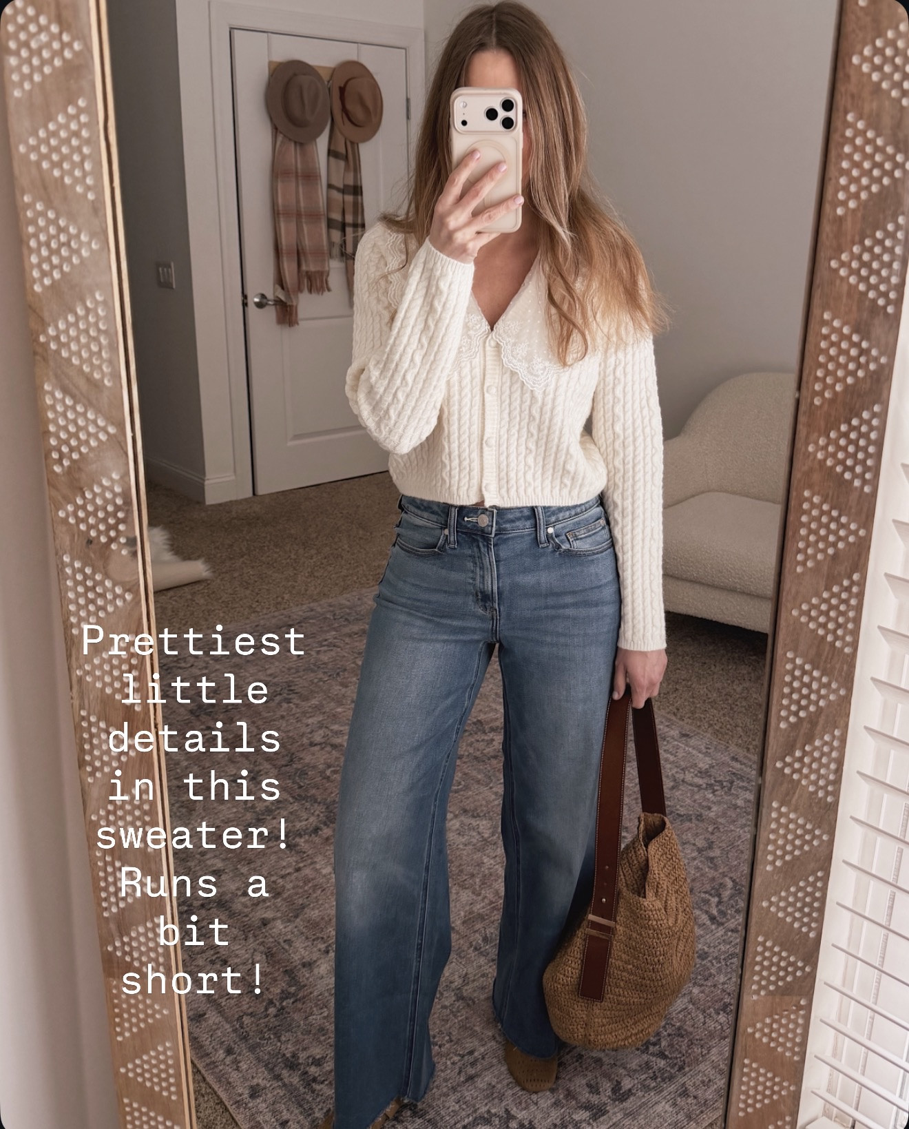 This sweater has the prettiest little details and feels so feminine for spring. It runs slightly short on me, so I love it styled with high rise denim to balance it out.

lace collar sweater, feminine spring sweater, high rise wide leg jeans, classic denim outfit, soft neutral spring look, chic everyday style, detailed knit top, spring capsule wardrobe essentials

#LTKSeasonal #LTKWorkwear #LTKOver40