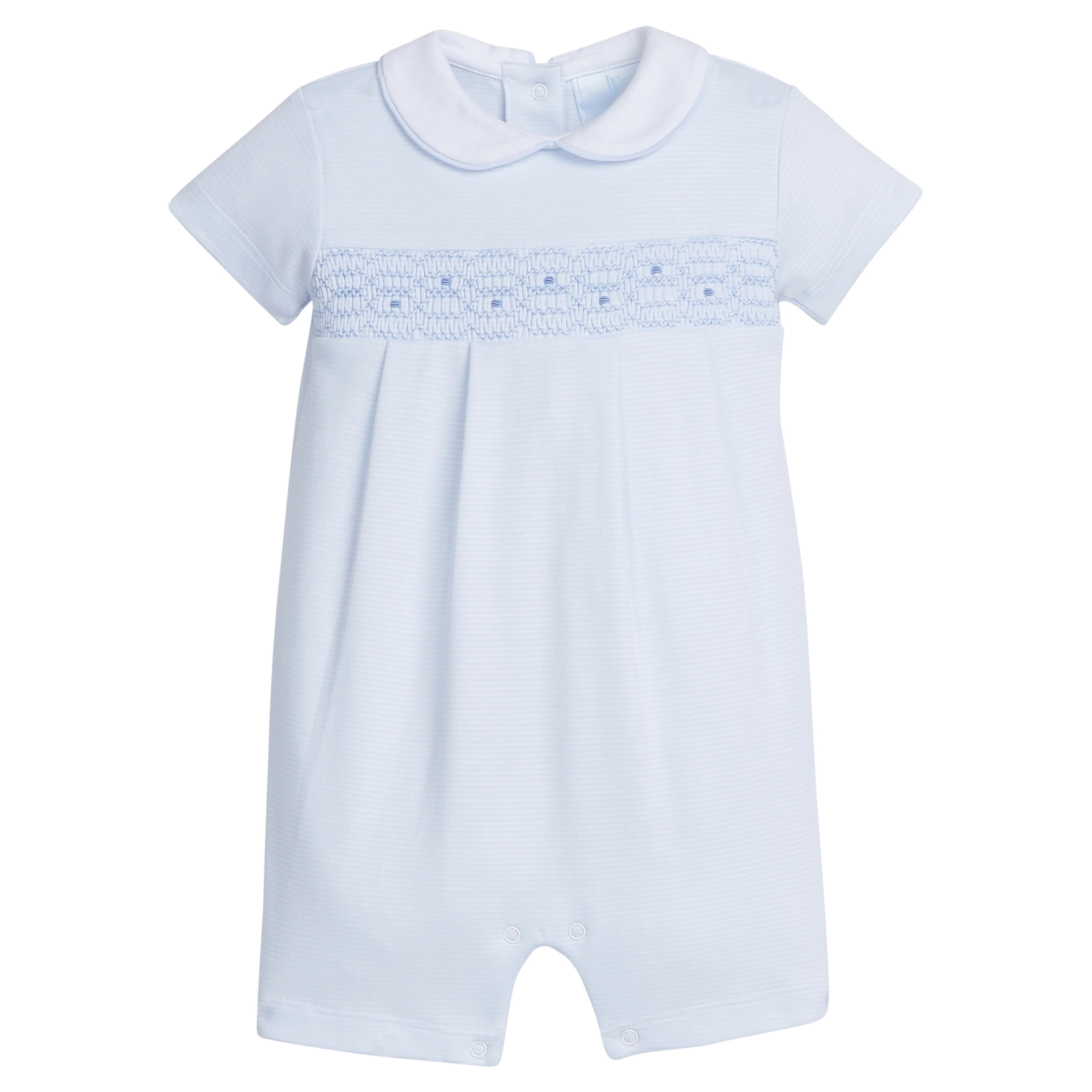 Smocked Ream Romper - Blue Geo | Little English