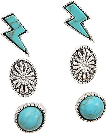 Western Earrings for Women Natural Turquoise Earrings Western Jewelry Lightning Bolt Stud Earring... | Amazon (US)