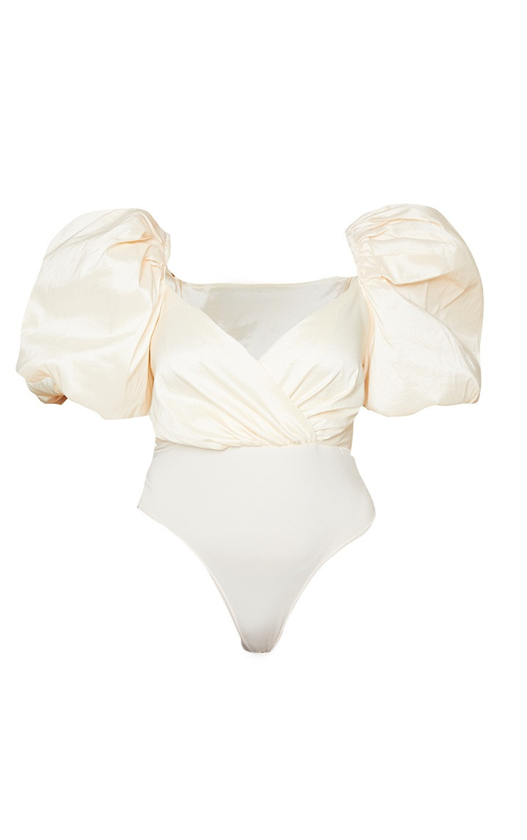 Plus Cream Extreme Puff Sleeve Bodysuit | PrettyLittleThing US