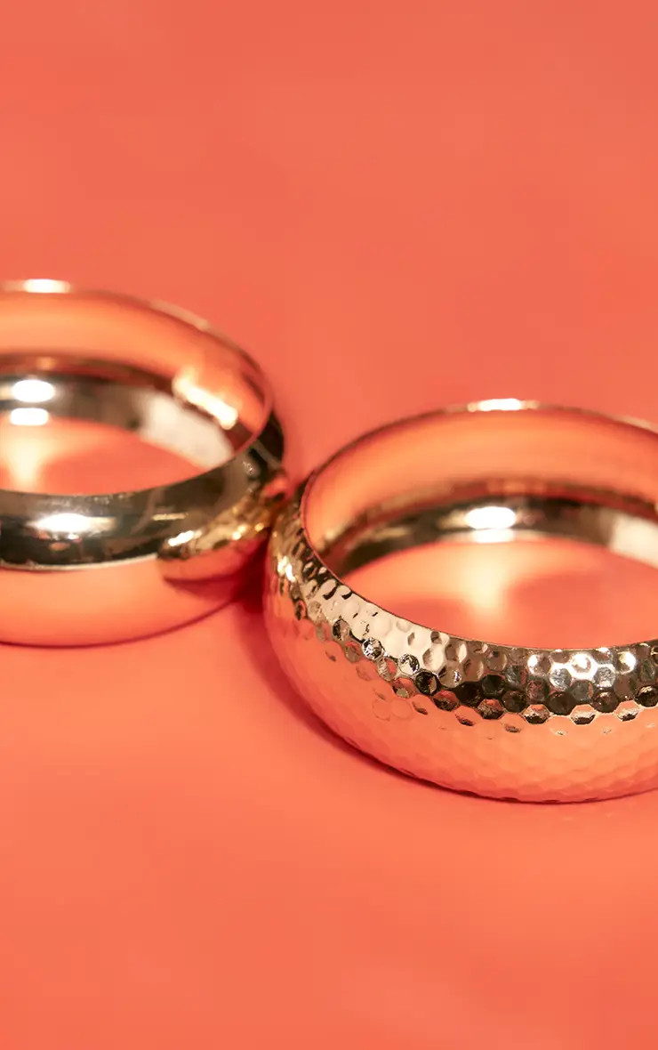 Gold PrettyLittleThing Crinkle Bangle Multipack | Boohoo | Boohoo.com (UK & IE)