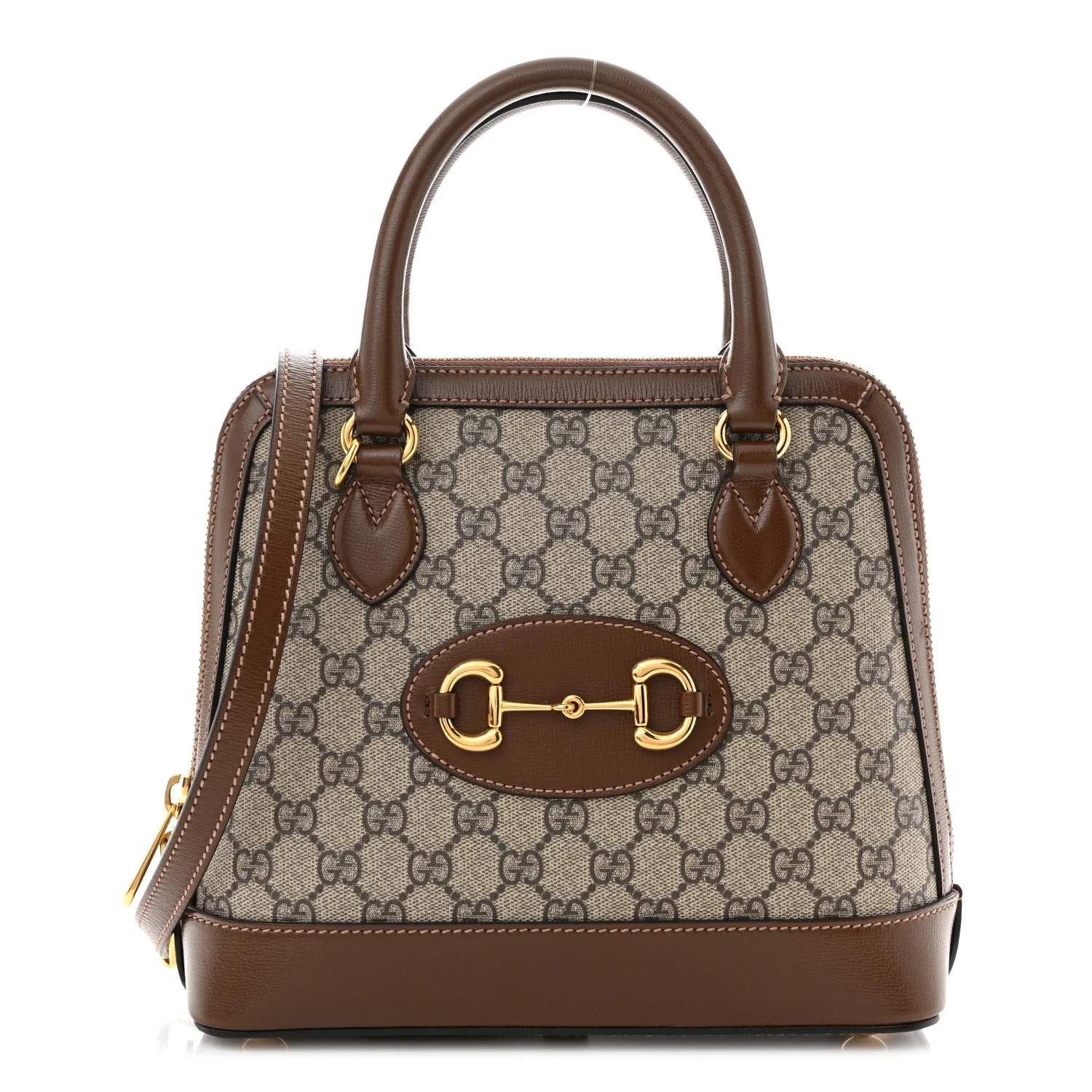 Gucci GG Supreme Monogram Azalea Calfskin Small Horsebit 1955 Top Handle Bag Beige Ebony Brown Sugar | FASHIONPHILE (US)
