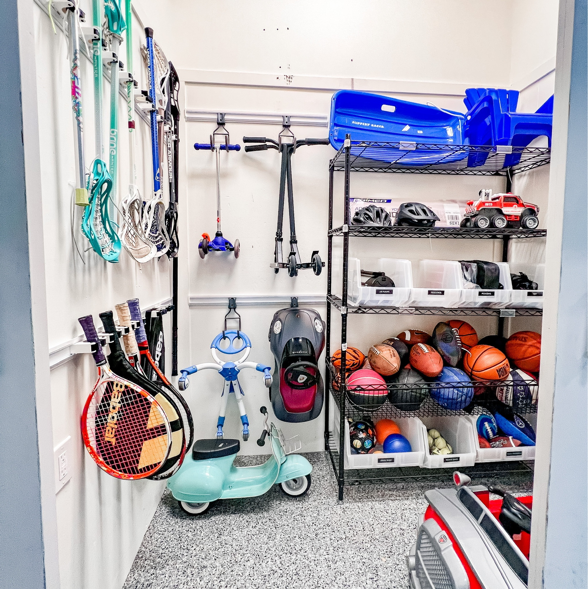 Vertical wall storage allows easy access for larger sports equipment and keeps items off the garage floor!

#LTKkids #LTKfamily #LTKBacktoSchool