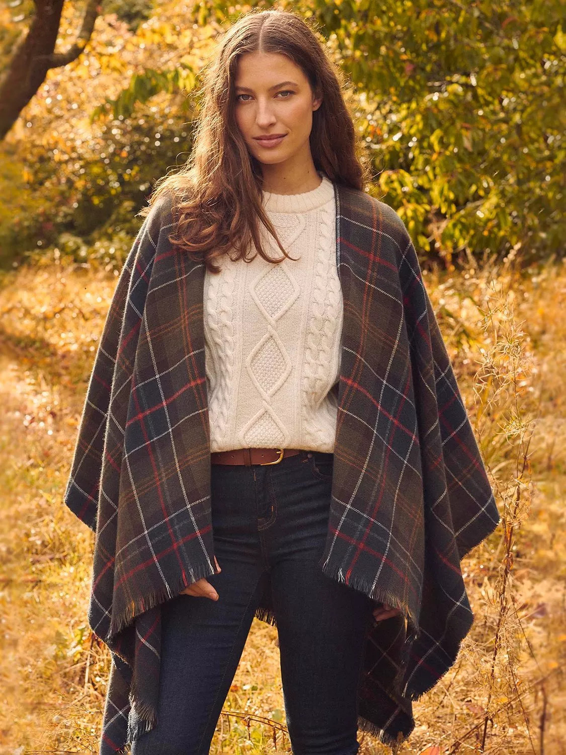 Barbour Montieth Check Cape Poncho, Green/Multi | John Lewis (UK)