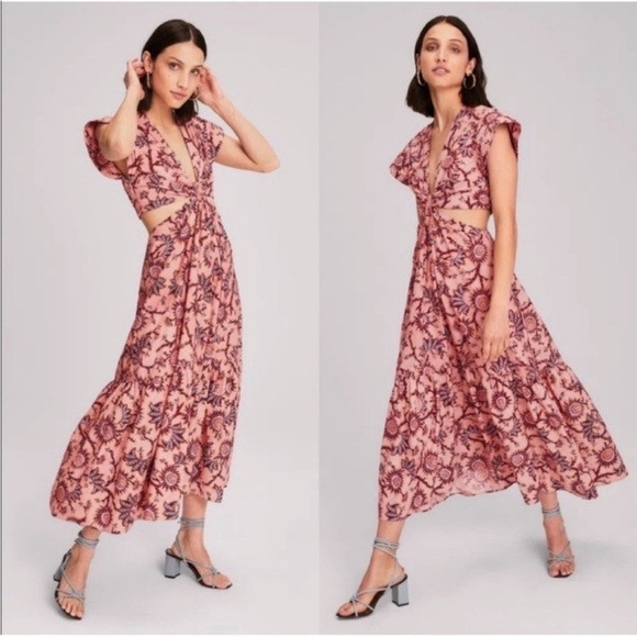 A.L.C. Alexandria Cotton Dress Salmon Red Floral Carlinal Print in Size 6 | Poshmark