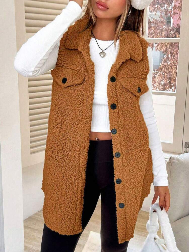 Casual Loose Crew Neck Sleeveless Knitted Top With Hooded Sleeveless Sweater Coat, For Women, Autumn/Winter.Suitable For Daily Wear, Spring Break, Vacation, Concerts, Boho Style, Music Festivals, Holidays, Halloween, Christmas, Thanksgiving Suitable For Autumn/Winter. | SHEIN